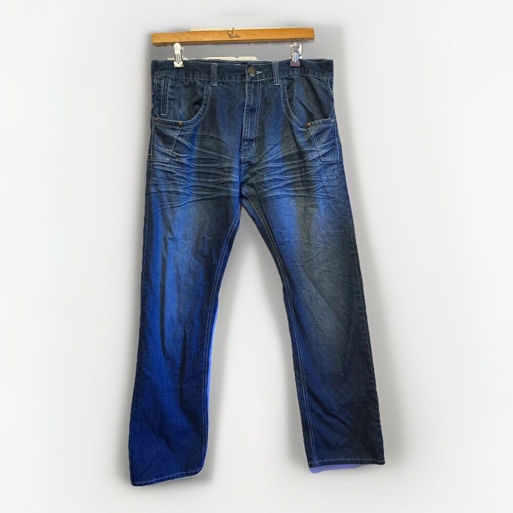 D Max Men’s Jeans 36x34 Dark Wash Utility Pocket Zip Straight Denim casual work